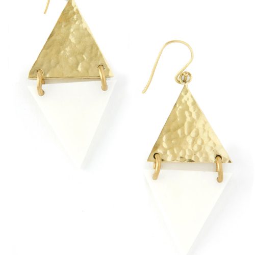 Art Deco Brass and Bone Diamond Earrings Default Title