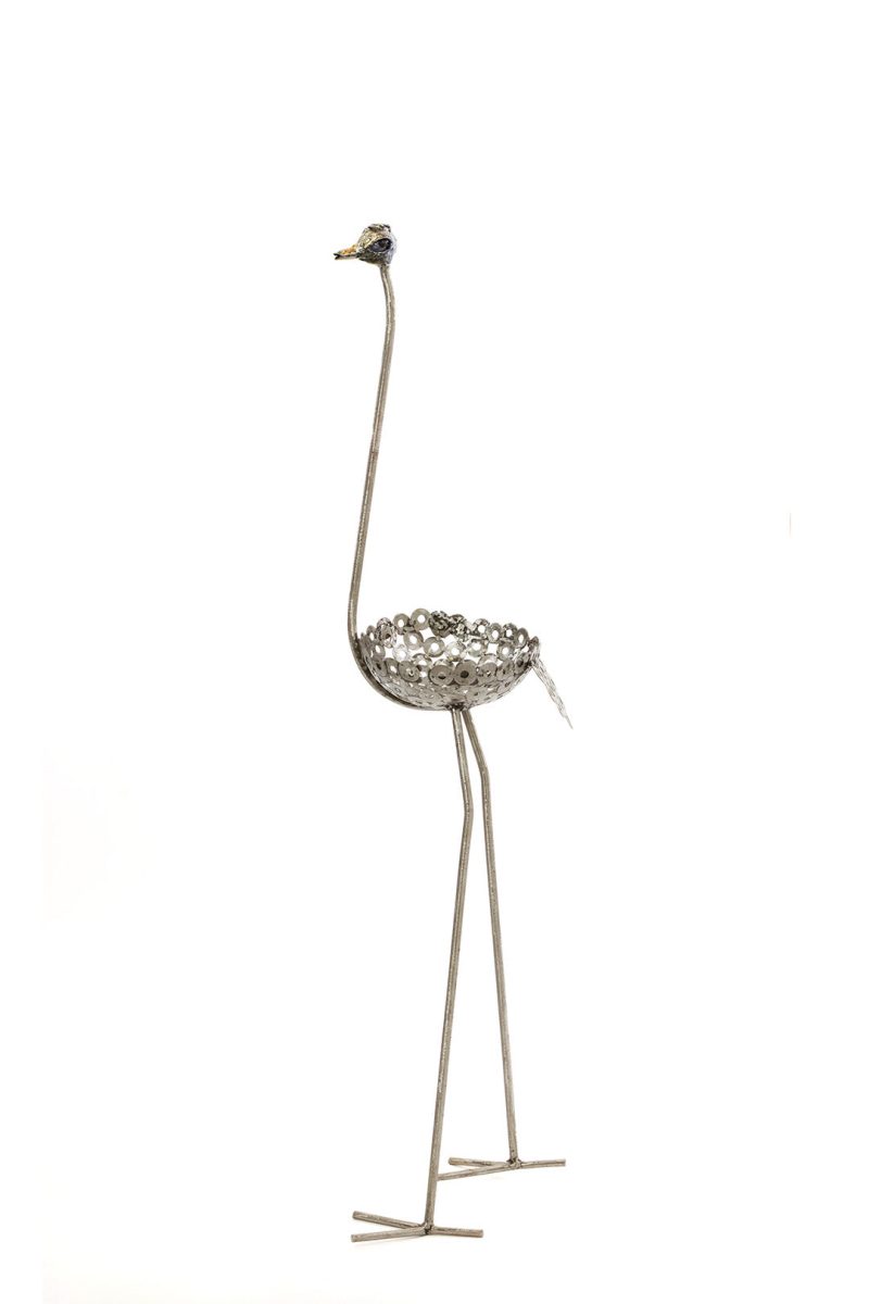 Tall Recycled Metal Ostrich Planters Medium 48" Ostrich Planter