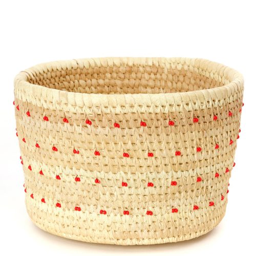 Nomadic Camel Milking Baskets with Red Beads Large Basket with Red Beads