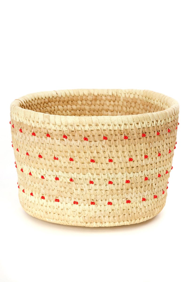 Nomadic Camel Milking Baskets with Red Beads Large Basket with Red Beads